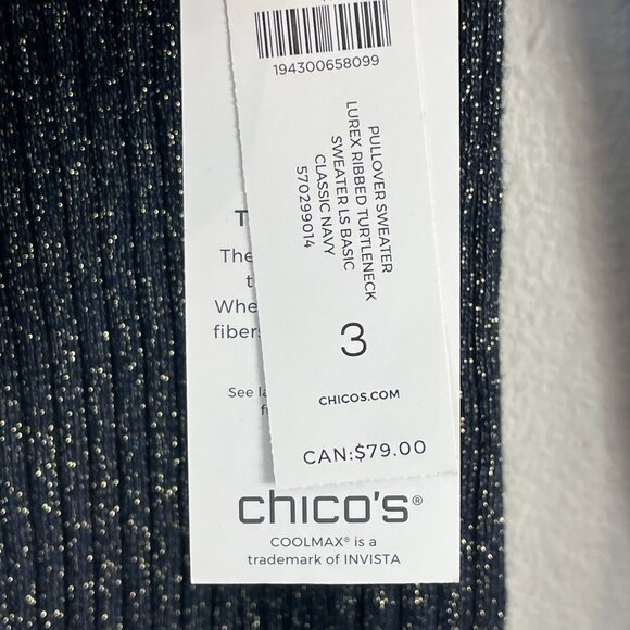 NEW Chicos Womens XL Metallic Lurex Ribbed Coolmax Turtleneck Pullover Sweater - Picture 4 of 13